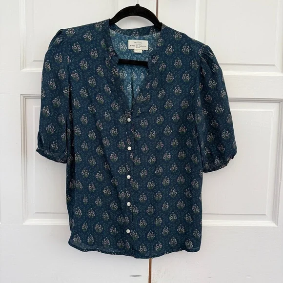 Trovata Blue Floral 3/4 Sleeve Button Down Blouse - Picture 7 of 7